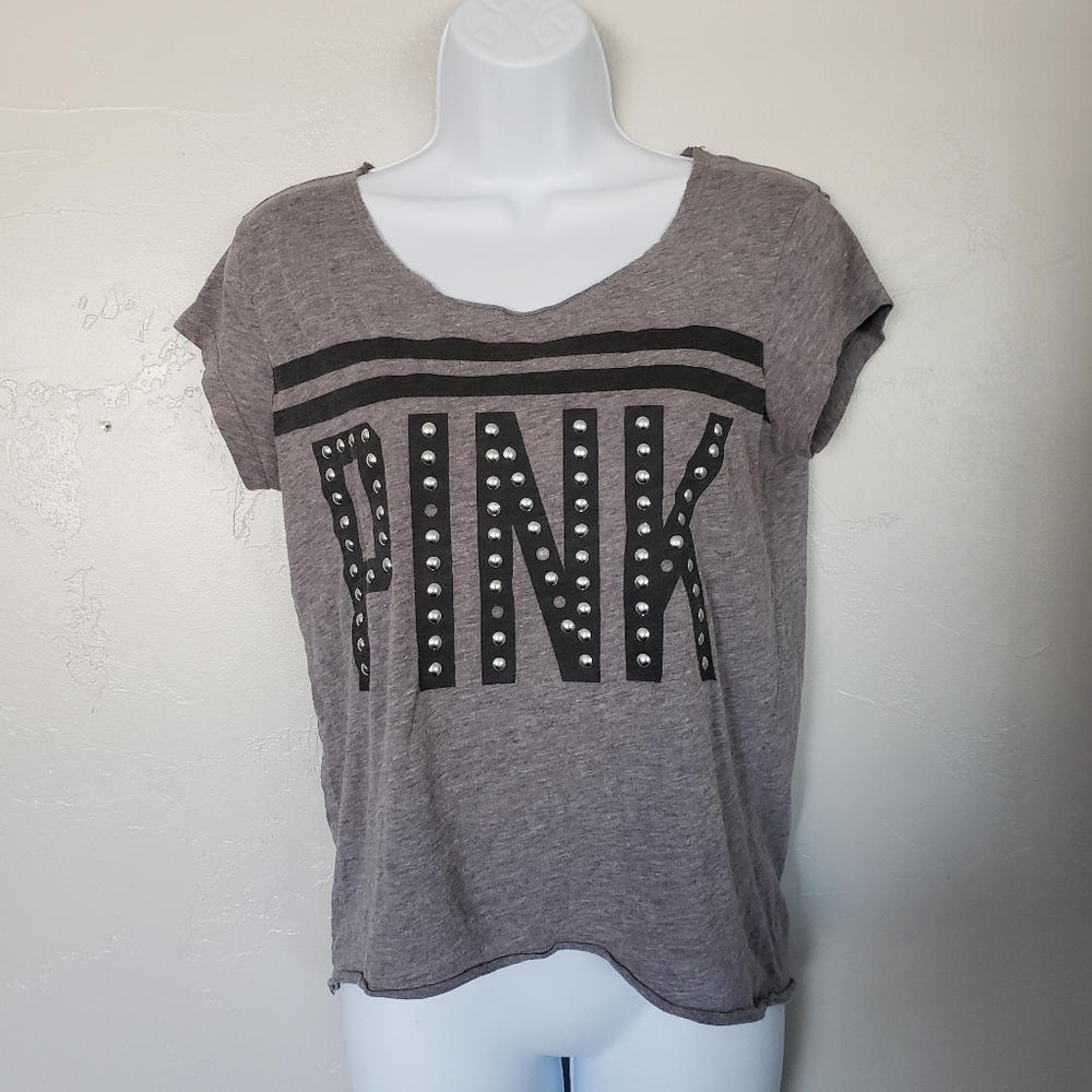 Pink VS Grey T-Shirt Studded Stripes Studs Small S